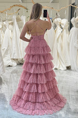 A-Line Spaghetti Straps Layered Tulle Prom Dress with Floral Printed Sexy