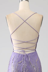 Sparkly Mermaid Spaghetti Straps Long Prom Dress V-neck Sexy Evening Dresses