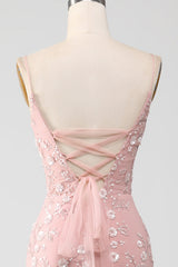 Blush Mermiad Spaghetti Straps Long Prom Dress with Appliques Light Blue With Flowers