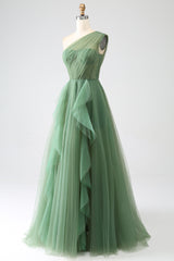 A-Line One-Shoulder Long Tulle Prom Dress Floor Length Beautiful