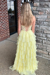 A Line Sweetheart Daffodial Chiffon Tiered Prom Dresses