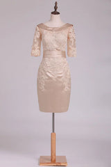 Sheath Cowl Neck Half Sleeve Satin Applique Mother Of The Bride Dresses