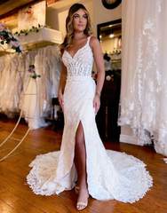 Aimishang Wedding Dress Mermaid Straps Court Train Lace With Split