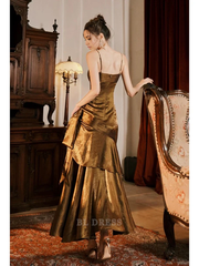 Mermaid Spaghetti Straps Brown Long formal dresses Bridesmaid Dresses evening gown Prom Dress