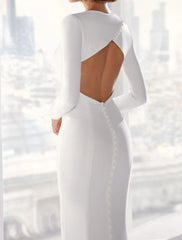 Aimishang Hall Open Back Casual Wedding Dresses Mermaid / Trumpet Scoop Neck Long Sleeve Court Train Stretch Fabric Bridal Gowns With Buttons