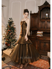 Mermaid Spaghetti Straps Brown Long formal dresses Bridesmaid Dresses evening gown Prom Dress