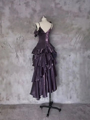 A-line Spaghetti Straps Irregular Ruffled Grape formal dresses Bridesmaid Dresses evening gown Prom Dress