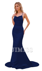 Satin high neck bridesmaid dress long women's slim shoulder strap fishtail dress formal dress