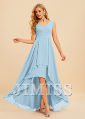 A-Line V-Neck Asymmetric Ruffle Chiffon Bridesmaids Dress