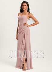 Horn fishtail square and ground chiffon ruffled bridesmaid dress