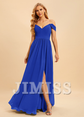 A-line off-the-shoulder floor-length chiffon bridesmaid dress