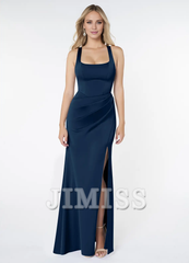 Square Neck Sleeveless Side Split and Floor length Bridesmaid Dress - Jimiss Dress
