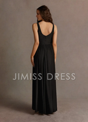 Jimiss slim shoulder strap V-neck side slit and floor length Prom dress