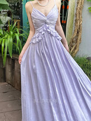 A Line Spaghetti Straps Simple Pretty Lilac Long formal dresses Bridesmaid Dresses evening gown Prom Dress
