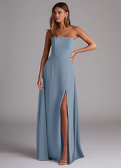 A-line side seam chiffon side slit and floor length bridesmaid dress - Jimiss Dress
