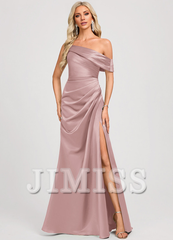 Trumpet/Fishtail One Shoulder Floor Length Satin Bridesmaid Dress