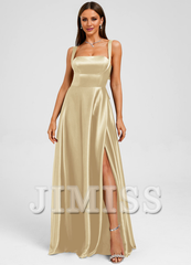 Bow A-line straight satin and floor length Prom dress