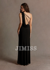 Single shoulder thin shoulder strap backless and floor length evening dress