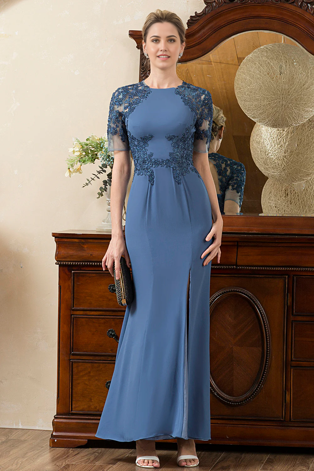Mermaid Open Back Mother of the Bride Dress with Slit