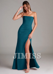 Strapless off shoulder side slit backless and floor length bridesmaid dress - Jimiss Dress