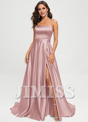 A-shaped square sweeping trailing satin Prom dress