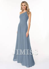 A-line shoulder chiffon dress and floor length bridesmaid dress - Jimiss Dress