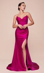 Jimiss off shoulder collar strapless backless side slit and floor length evening dress