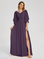 Half sleeved V-neck slit for mother of the bride dress