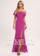 Trumpet/Mermaid Off-the-shoulder Asymmetric Ruffle Chiffon Bridesmaid Dress