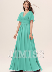 Ruffled A-line V-neck Floor-length Chiffon Bridesmaids Dress