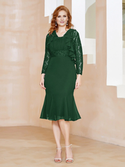 Sparkling lace ruffle tea long mother of the bride dress