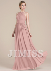 Lotus leaf A-line low round neck chiffon bridesmaid dress