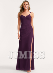 A-line V-neck floor-length chiffon bridesmaid dress