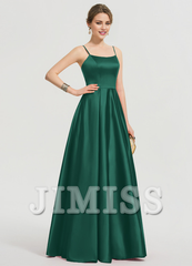 A-shaped square floor mopping satin and floor length Prom dress