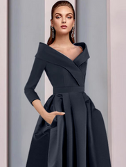 A-Line Mother of the Bride Dress Elegant High Low Sweet Strap Asymmetrical Satin Sleeve with Pleat
