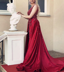 Mermaid V-neck Crystal Beaded Satin Dress Removable Skirt