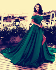 Sexy V-neck Off Shoulder Prom Dresses Long Satin Evening Gowns