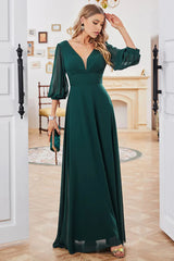A-line Long Sleeves V-neck Mother of Bride Dress