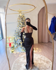 Sheath/Column Halter Floor-Length Prom Dresses Sexy