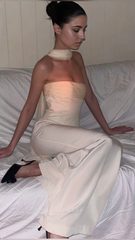 Sheath Strapless White Satin Long formal dresses Bridesmaid Dresses evening gown Prom Dress
