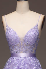 Princess Purple Long Appliqued Prom Dress With Sash Open Back