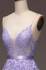 Princess Purple Long Appliqued Prom Dress With Sash Open Back
