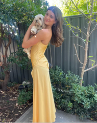 Spaghetti Strps Yellow Slit Long Prom Dress SH1033