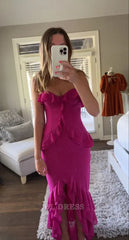 Mermaid Sleeveless Red Strapless Ruffles Long formal dresses Bridesmaid Dresses evening gown Prom Dress