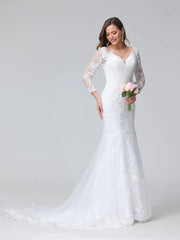 Aimishang Trumpet/Mermaid V-Neck Long Sleeves Lace Wedding Dresses