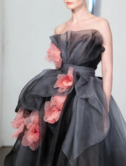 Aimishang A-Line Prom Dresses Vintage Dress Prom Birthday Sweep / Brush Train Sleeveless Strapless Organza with Floral