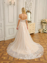Stickers and slit A-line princess sleeveless long wedding dress