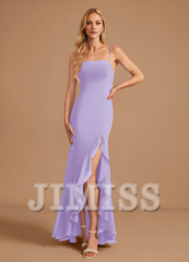 Trumpet Fishtail Square Floor Length Chiffon Ruffle Bridesmaid Dress