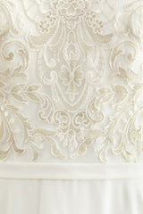 A-line high neck and sleeveless lace chiffon wedding dress