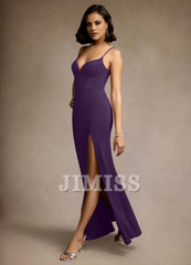 Deep V-neck backless side slit and floor length evening dress